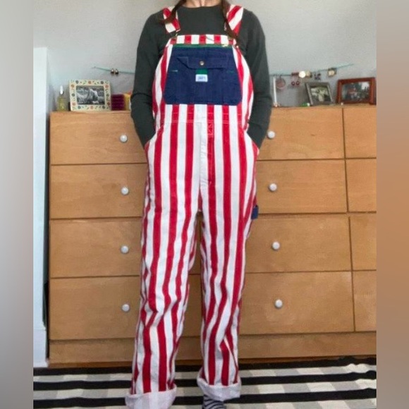 Liberty Pants - Liberty vintage candy cane stripe with Blue pockets overalls
